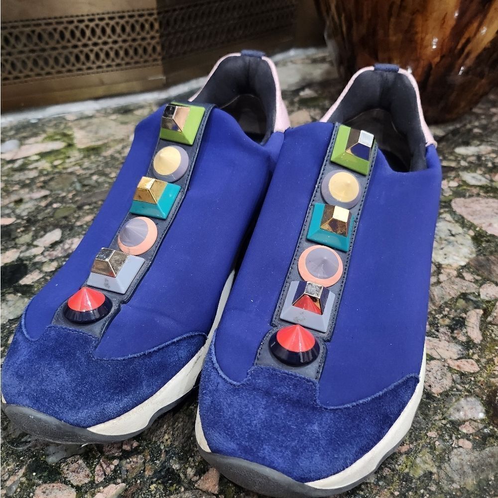 Fendi Blue Neoprene Rainbow Studded Sneakers